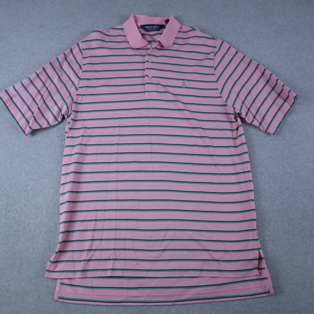 Polo Golf Ralph Lauren Shirt Mens Medium Pima Cotton Pink Striped Short Sleeve